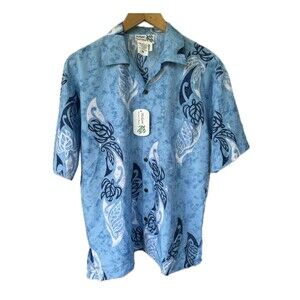 Makani NWT Hawaiian Aloha Tribal Tattoo Print Button Down Collar Shirt M